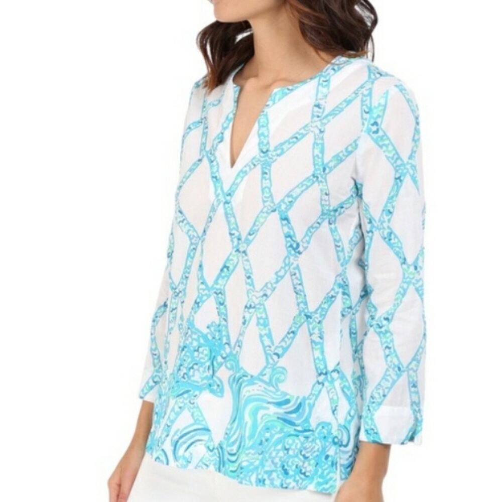 Lilly Pulitzer Amelia Island Tunic Top Turtle Cove Size XS Coastal Beach Resort